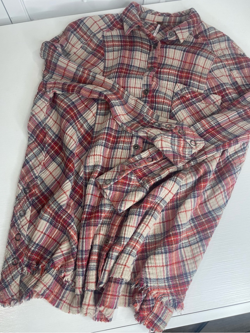 Free People Juniper Ridge Raw Hem Plaid Button Down Shirt - Picture 3 of 3